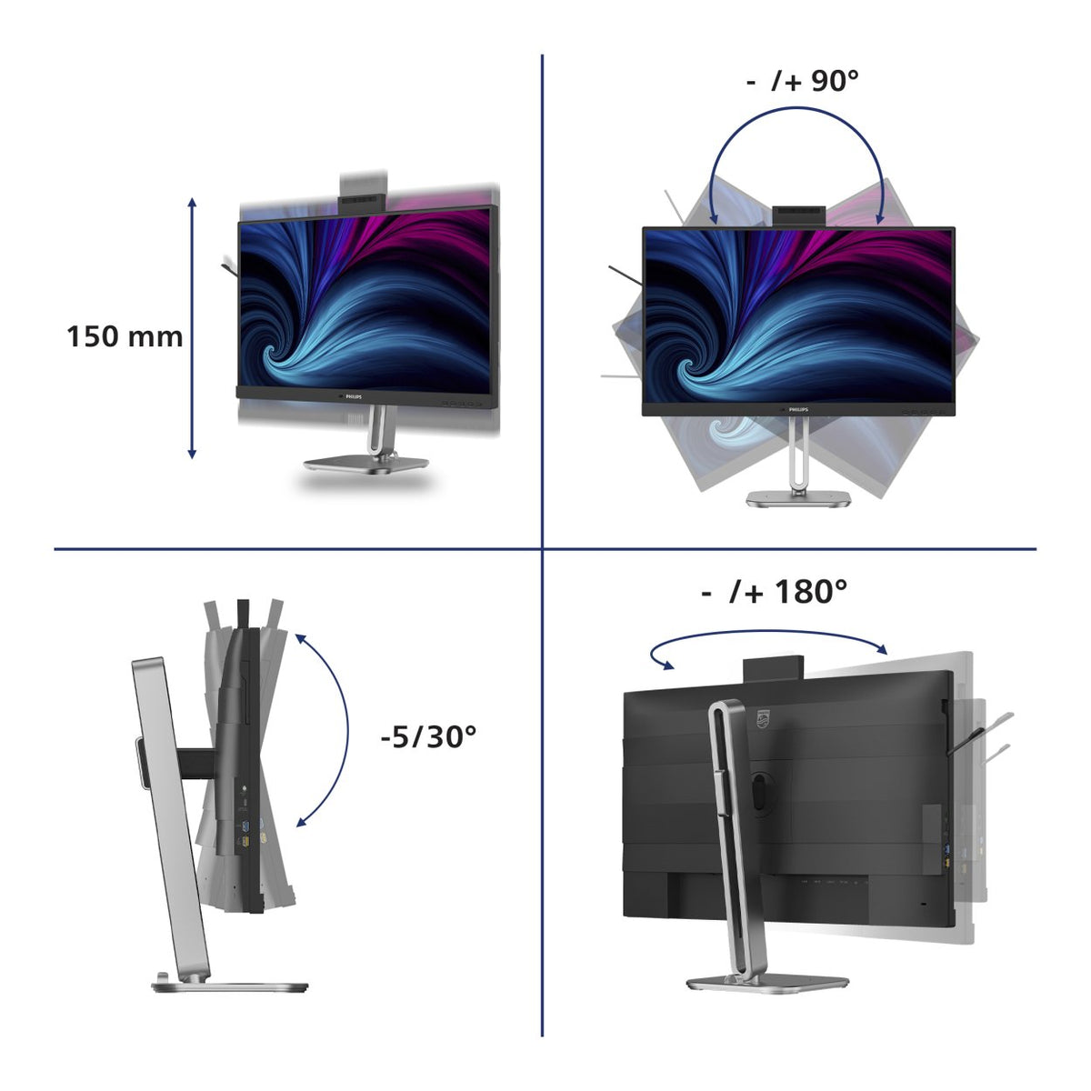 Philips 27B2U4601H 27-inch 2560 x 1440p QHD 16:9 120Hz LED IPS USB-C Business Monitor image 9
