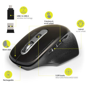 Port Connect Bluetooth Wireless and Rechargeable Executive Mouse - Black image 3