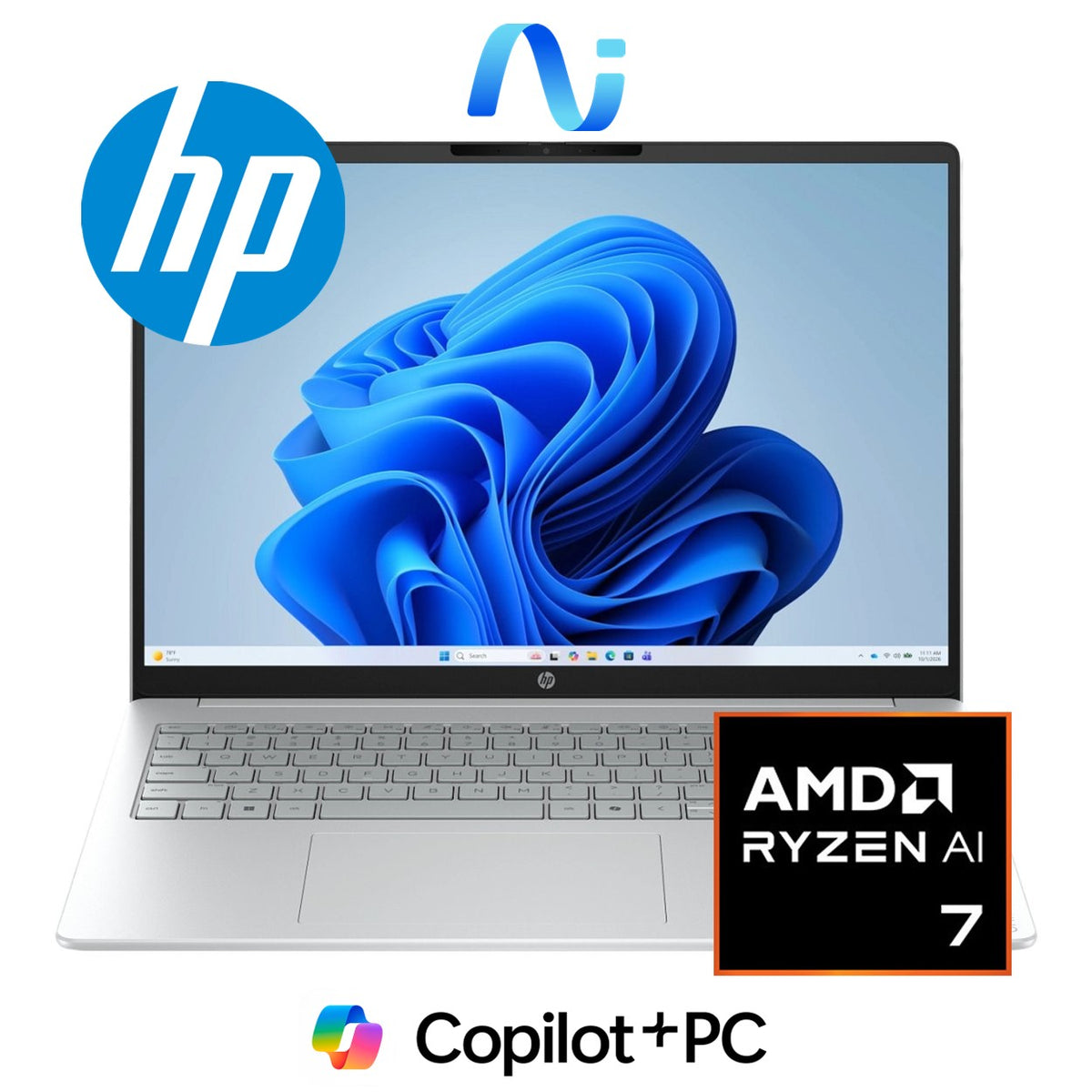 HP OmniBook 3 16-bv0005ni 16-inch 2K Next Gen AI Laptop - AMD Ryzen 7 445 512GB SSD 16GB RAM Win 11 Home Glacier Silver image 2